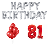 81 jaar Verjaardag Versiering Ballon Pakket rood & zilver