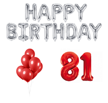81 jaar Verjaardag Versiering Ballon Pakket rood & zilver