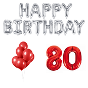 80 jaar Verjaardag Versiering Ballon Pakket rood & zilver