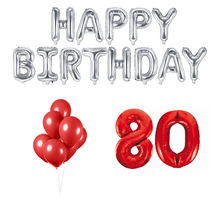 80 jaar Verjaardag Versiering Ballon Pakket rood & zilver