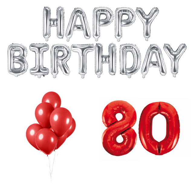 80 jaar Verjaardag Versiering Ballon Pakket rood & zilver