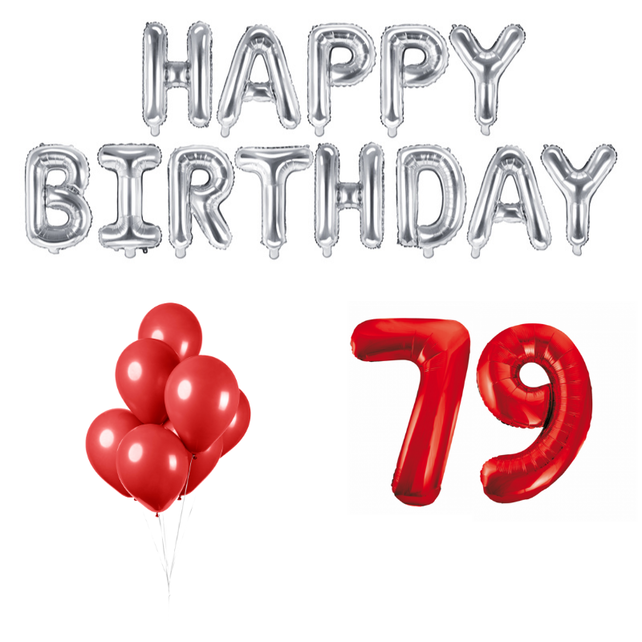79 jaar Verjaardag Versiering Ballon Pakket rood & zilver