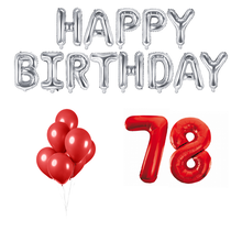78 jaar Verjaardag Versiering Ballon Pakket rood & zilver