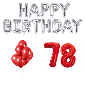 78 jaar Verjaardag Versiering Ballon Pakket rood & zilver