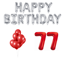 77 jaar Verjaardag Versiering Ballon Pakket rood & zilver