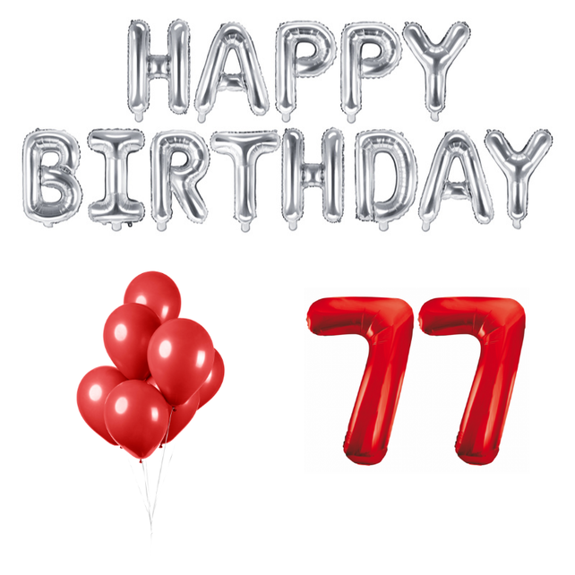 77 jaar Verjaardag Versiering Ballon Pakket rood & zilver