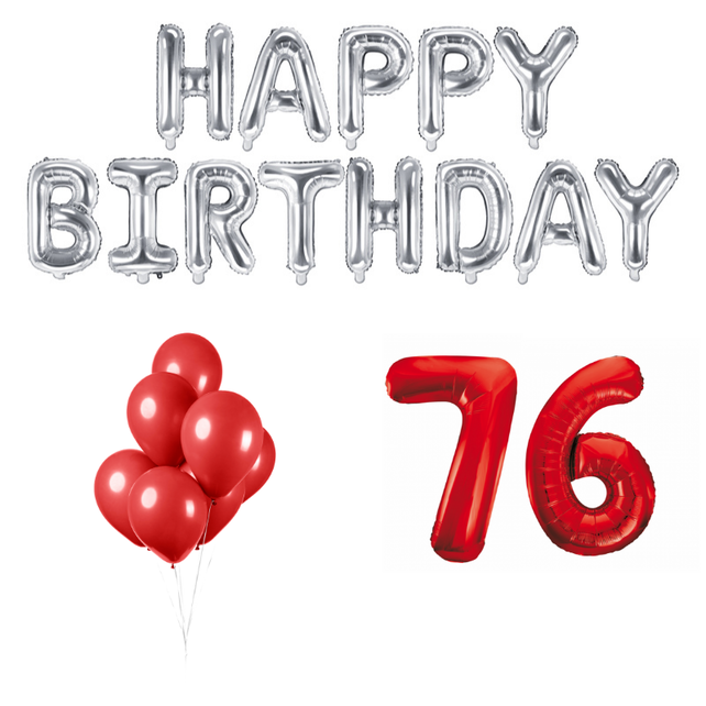 76 jaar Verjaardag Versiering Ballon Pakket rood & zilver