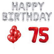 75 jaar Verjaardag Versiering Ballon Pakket rood & zilver