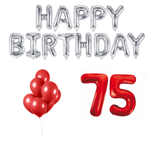 75 jaar Verjaardag Versiering Ballon Pakket rood & zilver
