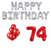 74 jaar Verjaardag Versiering Ballon Pakket rood & zilver
