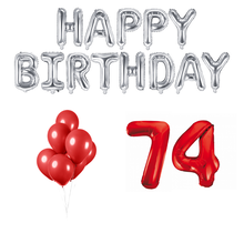 74 jaar Verjaardag Versiering Ballon Pakket rood & zilver