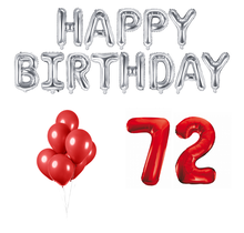72 jaar Verjaardag Versiering Ballon Pakket rood & zilver