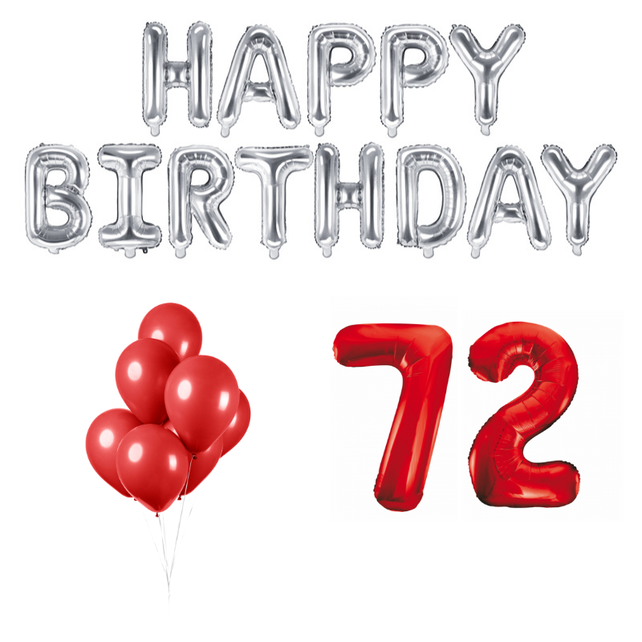 72 jaar Verjaardag Versiering Ballon Pakket rood & zilver