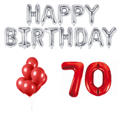 70 jaar Verjaardag Versiering Ballon Pakket rood & zilver