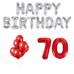 70 jaar Verjaardag Versiering Ballon Pakket rood & zilver