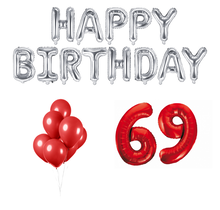 69 jaar Verjaardag Versiering Ballon Pakket rood & zilver