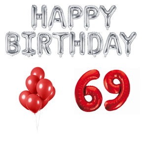 69 jaar Verjaardag Versiering Ballon Pakket rood & zilver