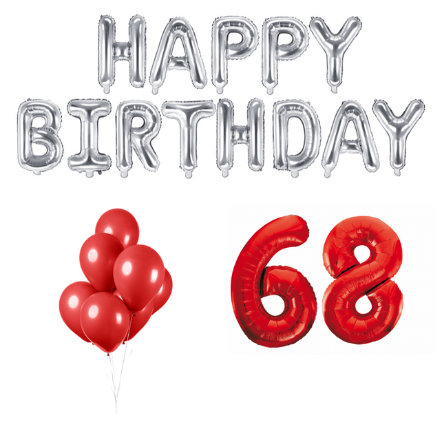 68 jaar Verjaardag Versiering Ballon Pakket rood & zilver