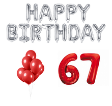 67 jaar Verjaardag Versiering Ballon Pakket rood & zilver