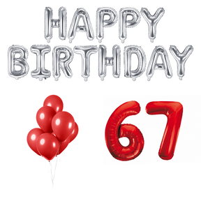 67 jaar Verjaardag Versiering Ballon Pakket rood & zilver