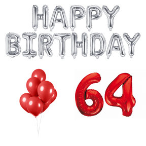 64 jaar Verjaardag Versiering Ballon Pakket rood & zilver