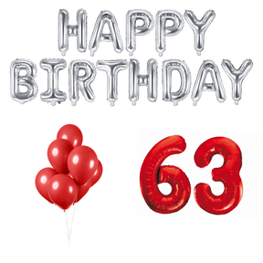 63 jaar Verjaardag Versiering Ballon Pakket rood & zilver