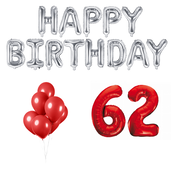 62 jaar Verjaardag Versiering Ballon Pakket rood & zilver