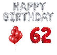 62 jaar Verjaardag Versiering Ballon Pakket rood & zilver