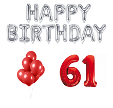 61 jaar Verjaardag Versiering Ballon Pakket rood & zilver