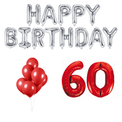 60 jaar Verjaardag Versiering Ballon Pakket rood & zilver
