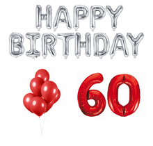 60 jaar Verjaardag Versiering Ballon Pakket rood & zilver