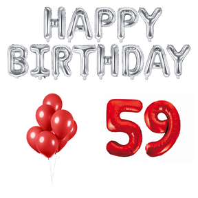 59 jaar Verjaardag Versiering Ballon Pakket rood & zilver