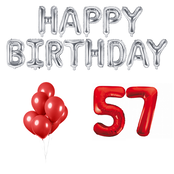 57 jaar Verjaardag Versiering Ballon Pakket rood & zilver