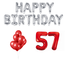 57 jaar Verjaardag Versiering Ballon Pakket rood & zilver