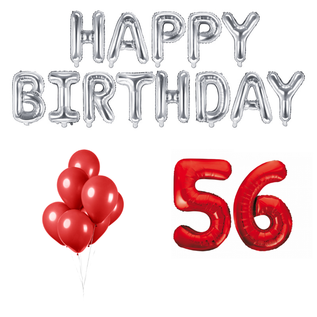 56 jaar Verjaardag Versiering Ballon Pakket rood & zilver