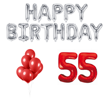 55 jaar Verjaardag Versiering Ballon Pakket rood & zilver