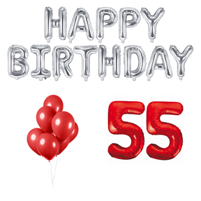 55 jaar Verjaardag Versiering Ballon Pakket rood & zilver