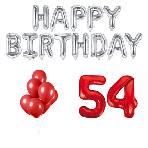 54 jaar Verjaardag Versiering Ballon Pakket rood & zilver