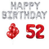 52 jaar Verjaardag Versiering Ballon Pakket rood & zilver
