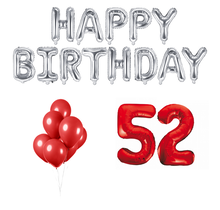 52 jaar Verjaardag Versiering Ballon Pakket rood & zilver