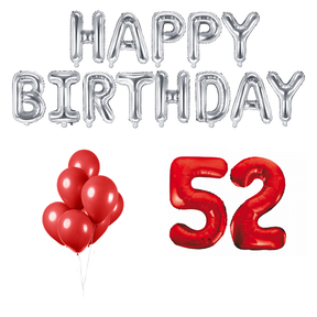 52 jaar Verjaardag Versiering Ballon Pakket rood & zilver