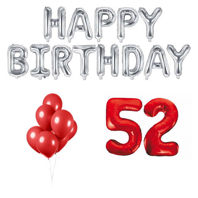 52 jaar Verjaardag Versiering Ballon Pakket rood & zilver