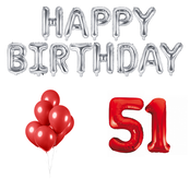 51 jaar Verjaardag Versiering Ballon Pakket rood & zilver