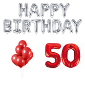50 jaar Verjaardag Versiering Ballon Pakket rood & zilver