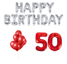 50 jaar Verjaardag Versiering Ballon Pakket rood & zilver