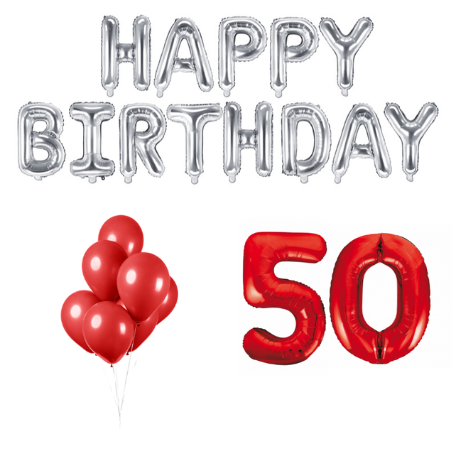 50 jaar Verjaardag Versiering Ballon Pakket rood & zilver