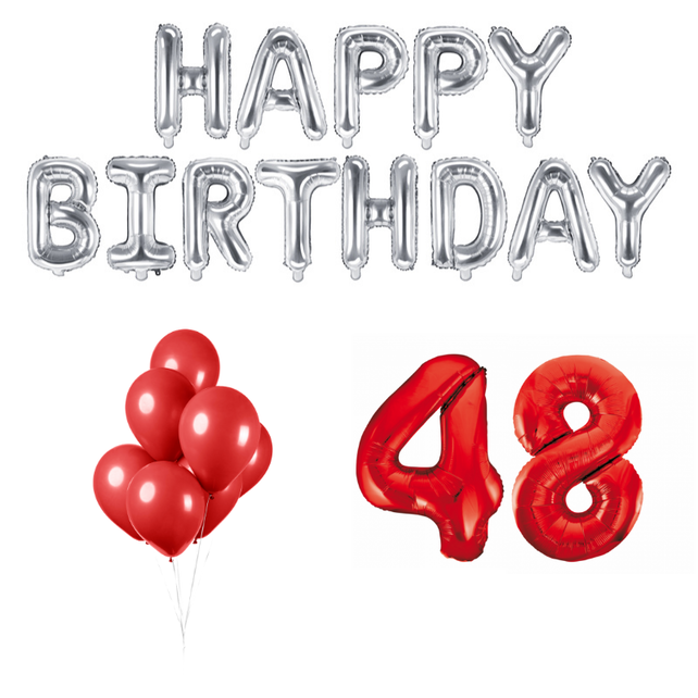 48 jaar Verjaardag Versiering Ballon Pakket rood & zilver