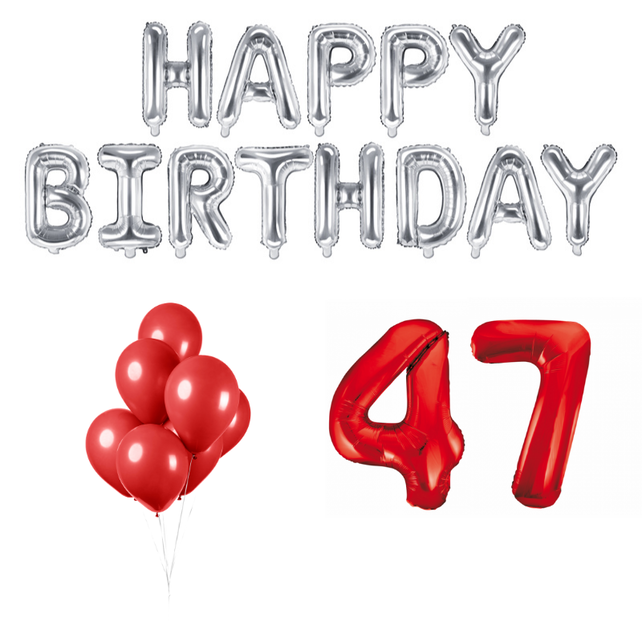 47 jaar Verjaardag Versiering Ballon Pakket rood & zilver