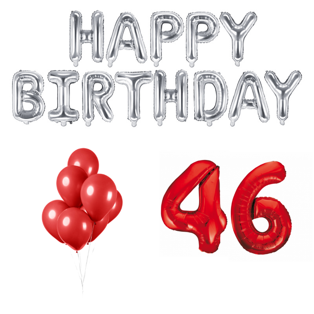 46 jaar Verjaardag Versiering Ballon Pakket rood & zilver