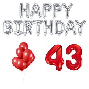 43 jaar Verjaardag Versiering Ballon Pakket rood & zilver